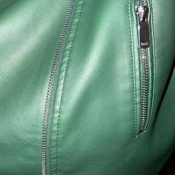 Women's Green Faux Leather Jacket - Picture 3 of 5